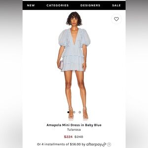 Tularosa Amapola Deep V-Neck Mini Dress in Baby Blue Size Large $248